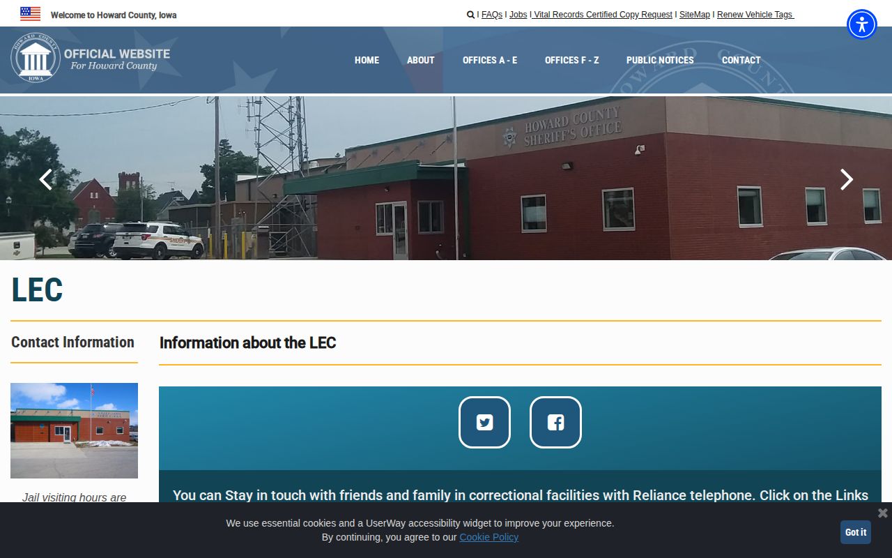 Howard County Law Enforcement Center page describing detention services