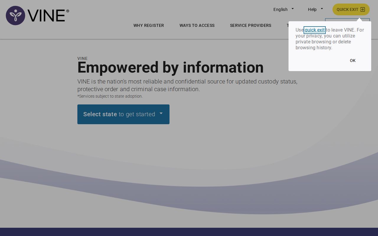 VINELink custody alert registration interface