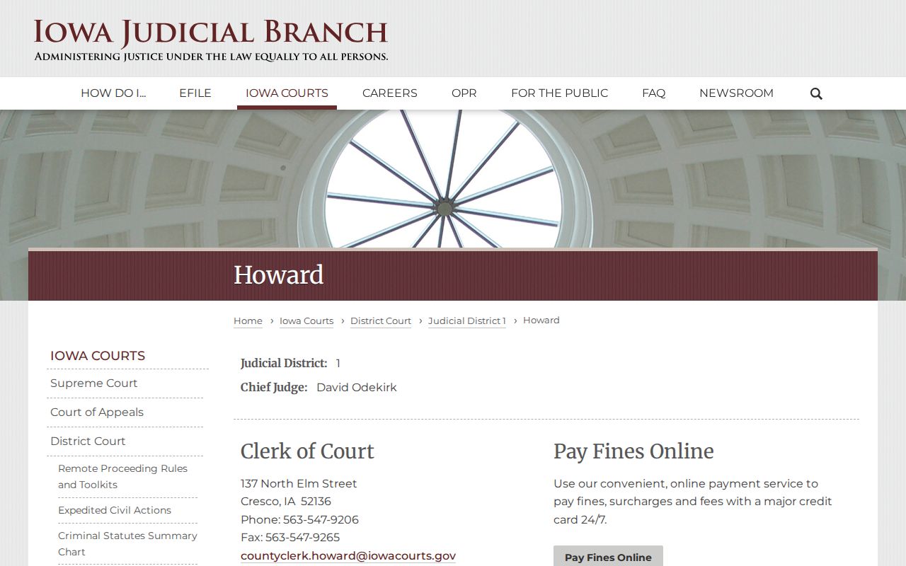 Iowa Judicial Branch Howard County Clerk page