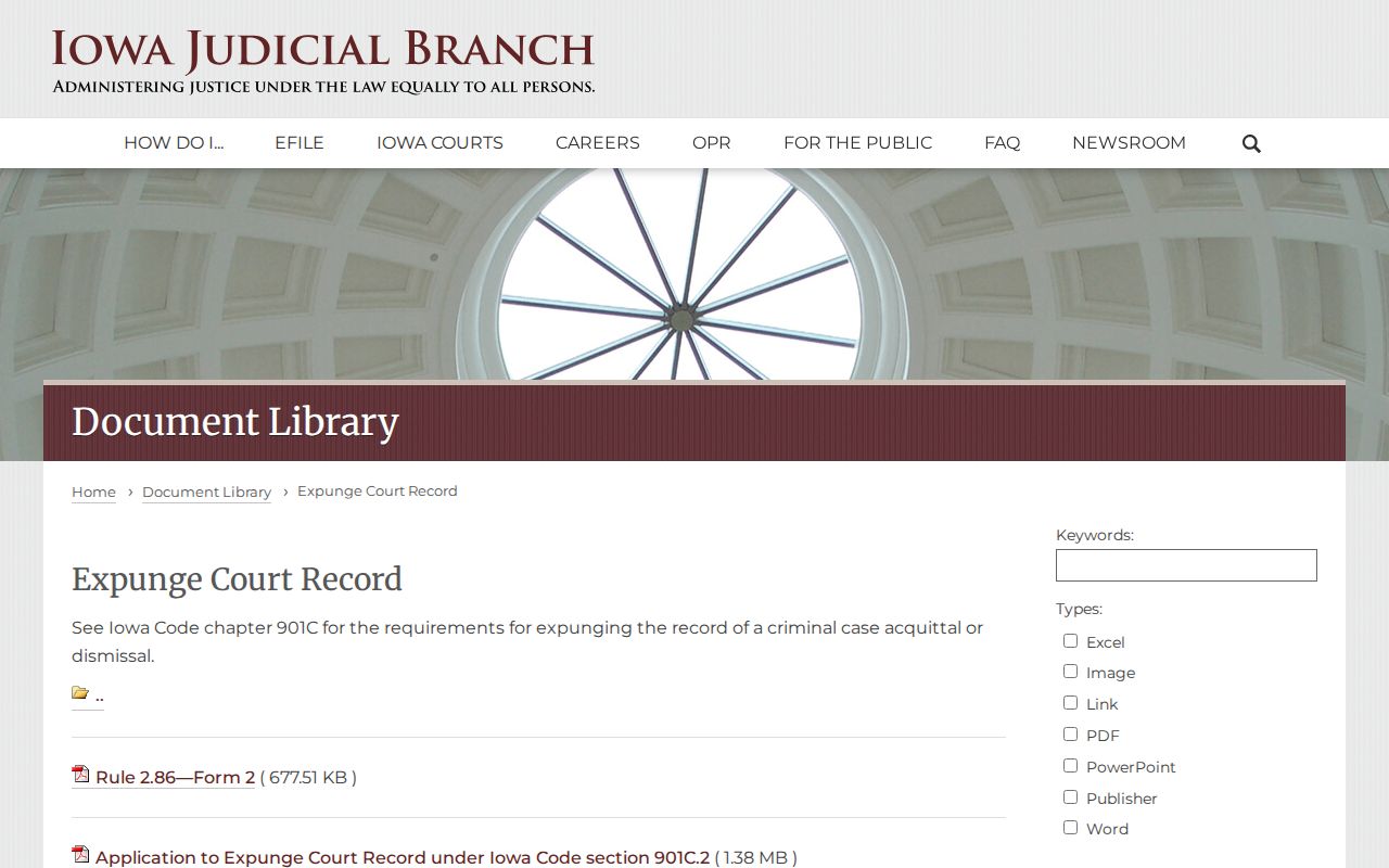 Iowa Judicial Branch expungement forms page